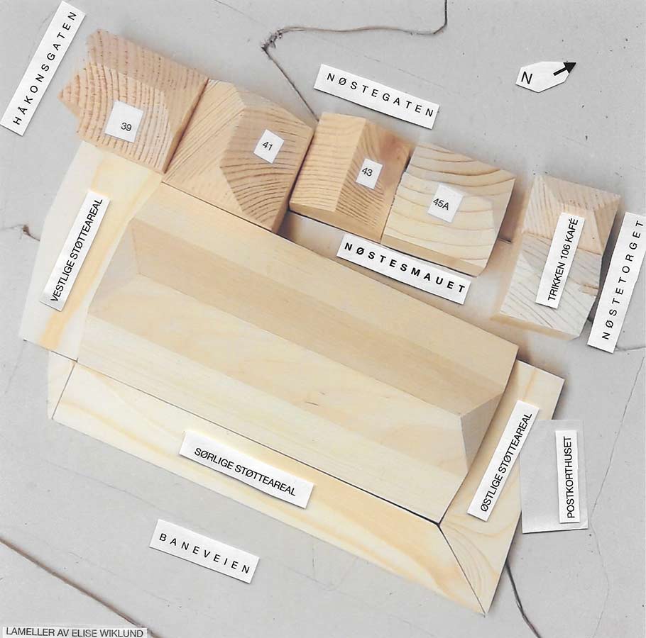 Ekserserhuset ovenfra. Lameller av Elise Wiklund Ekserserhuset ovenfra. Lameller av Elise Wiklund