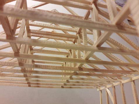 Ekserserhuset sett innenfra. Lameller av Elise Wiklund Ekserserhuset sett innenfra. Lameller av Elise Wiklund